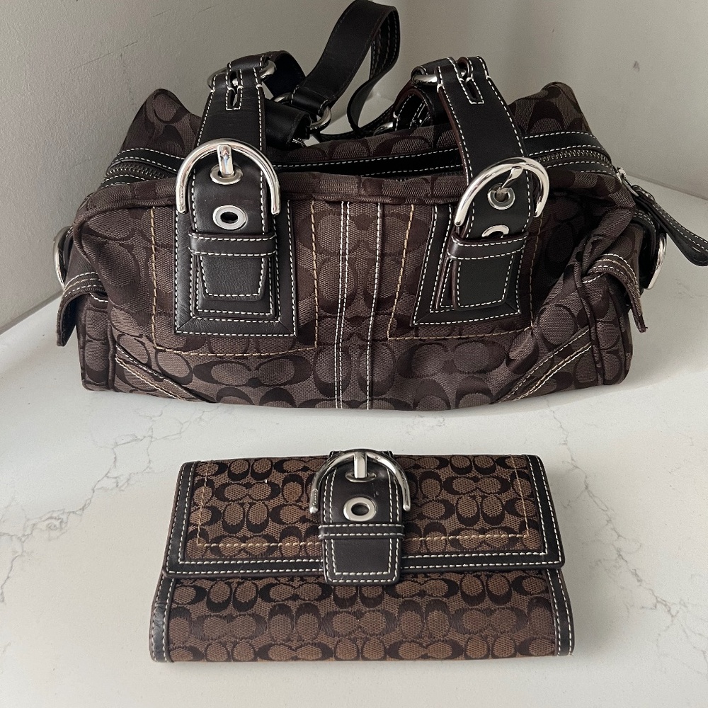 Brown Coach Bag with Matching Wallet